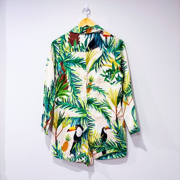 FARM RIO Toucan Paradise Linen Romper Green Beige | Tropical | Small * - Picture 8 of 11